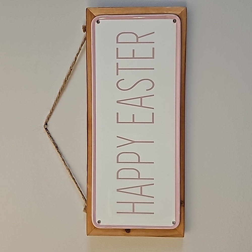 🐰HOLIDAY HOME Happy Easter Metal & Wood Wall Hanging Sign
